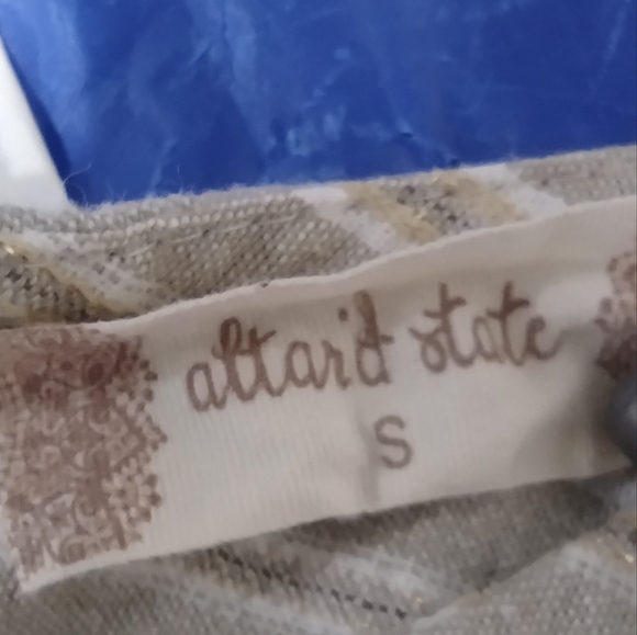 Altar'd State Linen Blend Babydoll Top Women's S Tan Gold Metallic Retro 90s Y2K - Picture 7 of 8